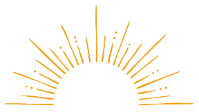 Um ícone de sol nascente com raios desenhados à mão, representando a Aurora' (alvorecer) e um novo ciclo de possibilidades